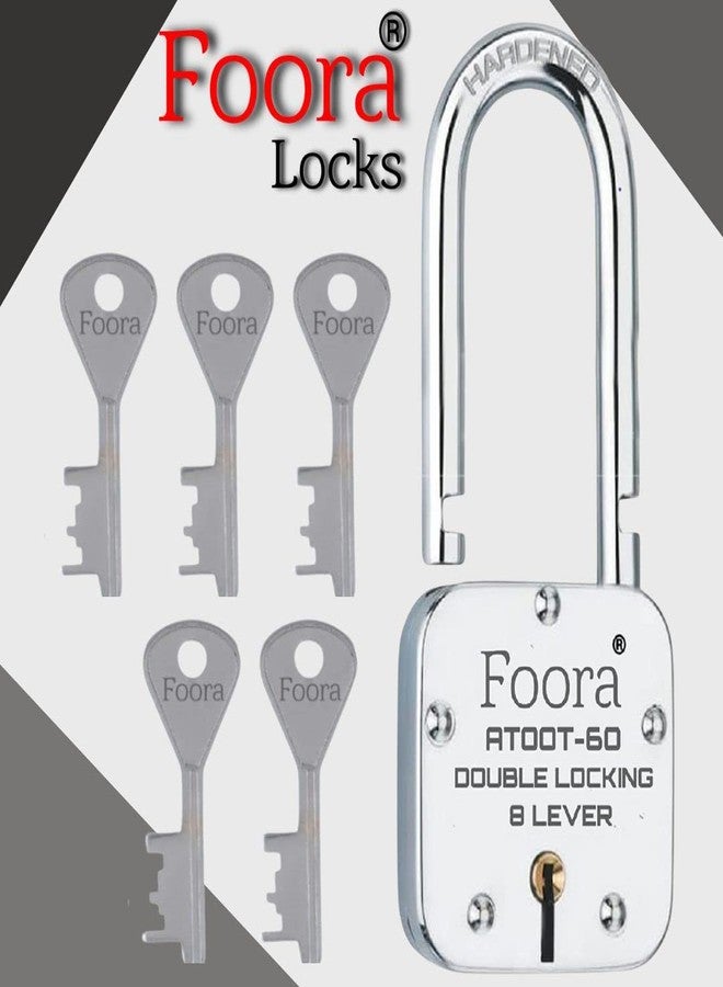Foora Atoot 60mm Long Double Lock for Home, Door, Gate & Shop Shutter | Heavy Duty Rust-Proof Padlock | Pack of 5 Locks with Keys | High Security Steel Body Lock - Image 3